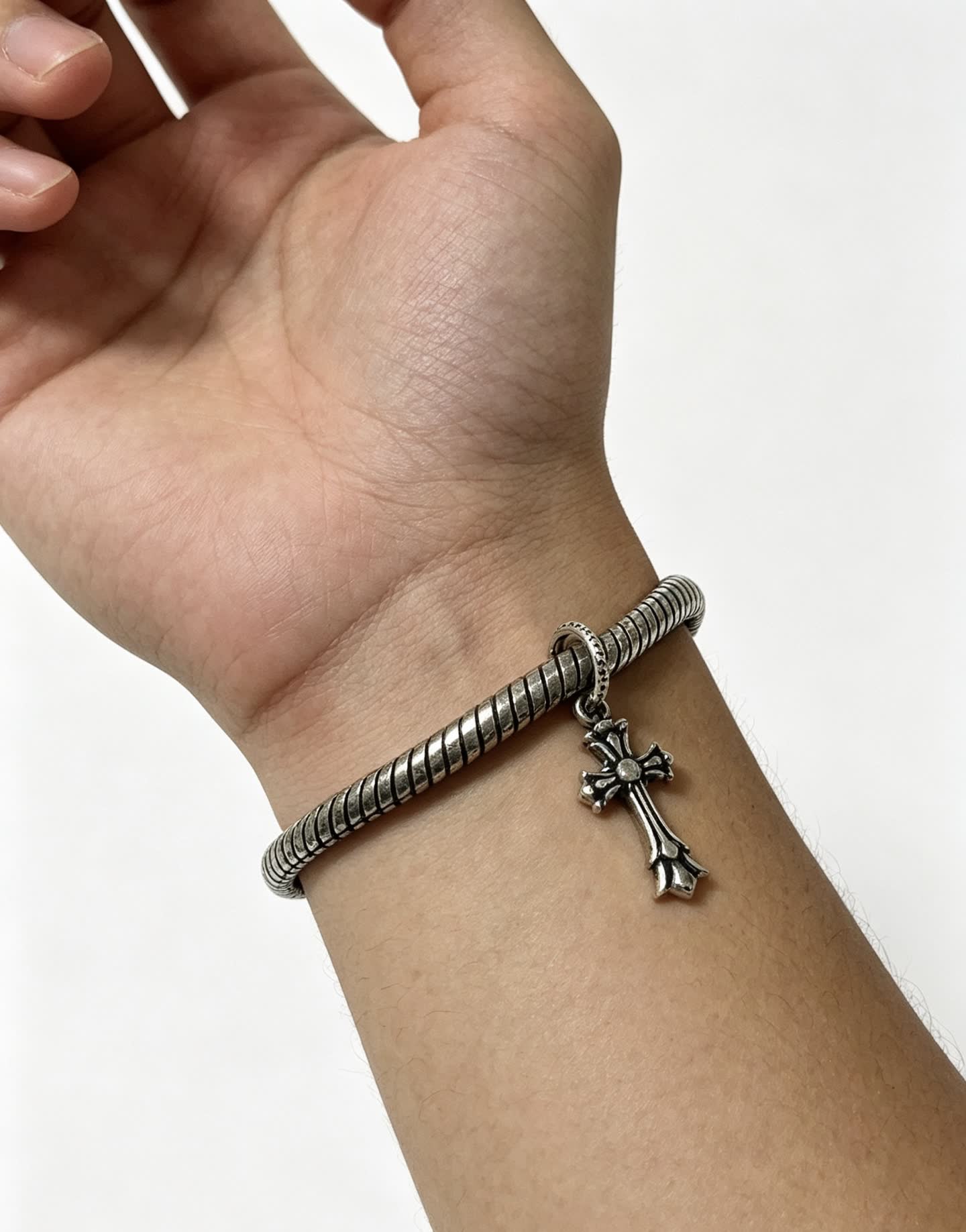 Chrome Hearts Silver Cross Charm Bracelet